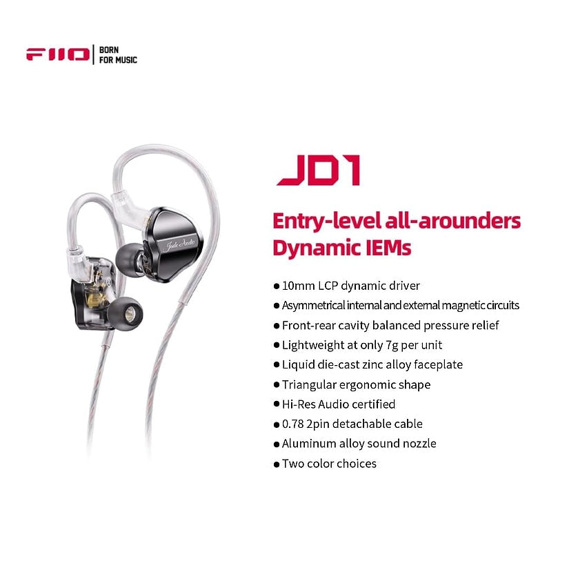Audífonos Hi-Res de Ergonomía Monitor con Manos Libres FiiO JD1 - Crystal